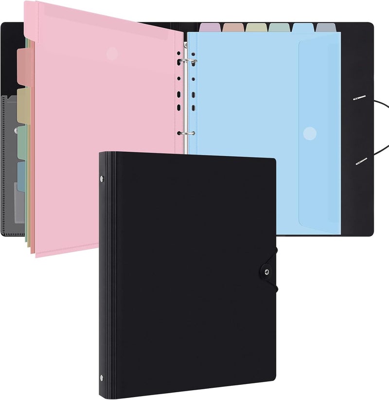 Uquelic A4 Binder, Folio Document Organizer with 12 Pockets, 3 Ring Folder Letter Size/A4, Cute Life Binder for Paper, Files, Photos, Letters, Cards(Macaron) - Image 1